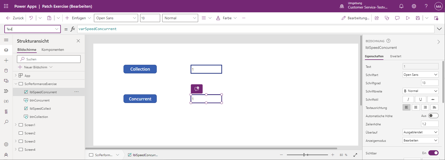 Screenshot der App mit der Beschriftung neben „Concurrent“, die halb so lange angezeigt wird wie vorher