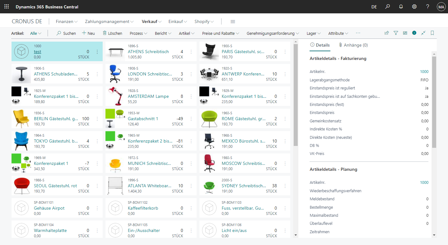 Screenshot der Artikelliste – dargestellt als Kacheln