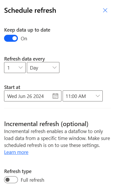 Screenshot der Aktualisierungsoptionen