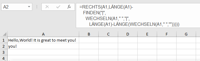 Excel mit der Formel: =RIGHT(A1,LEN(A1)-FIND(