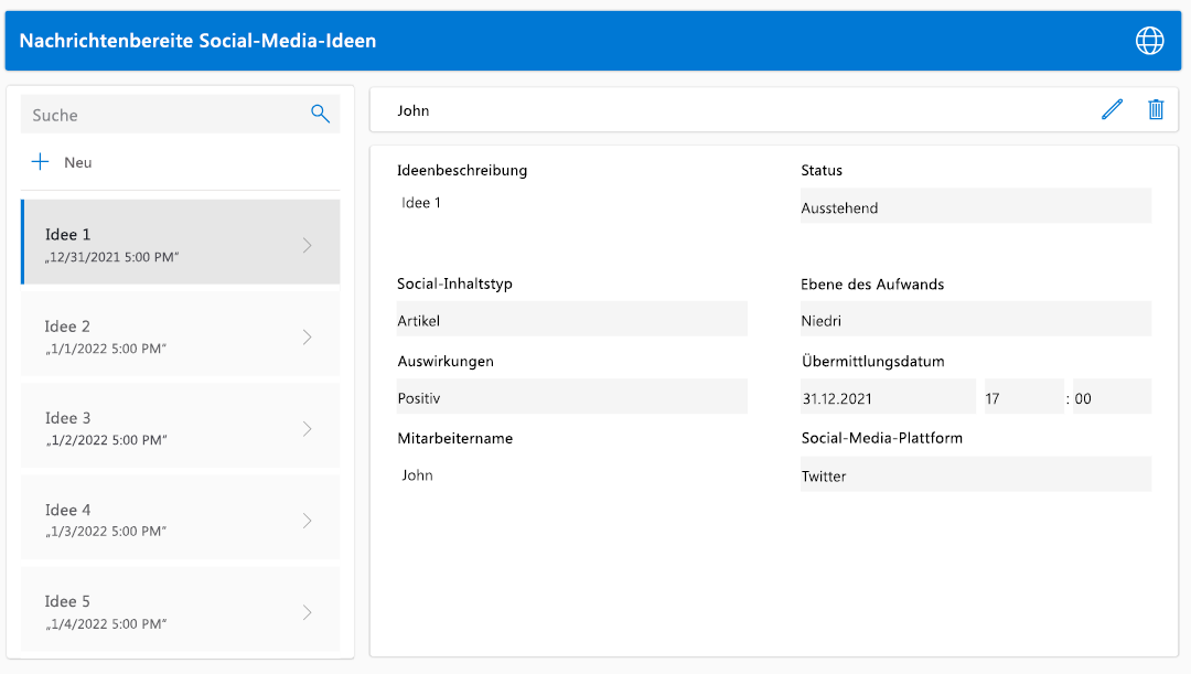 Screenshot der erstellten Anwendung