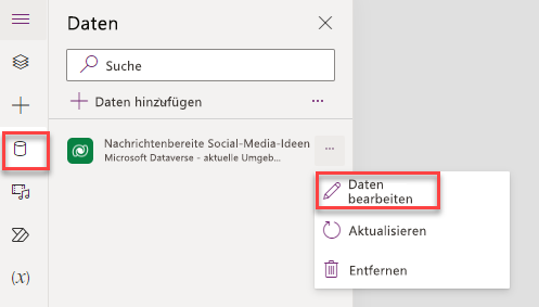Screenshot der Registerkarte „Daten“ mit der Auswahl des Menüs „Weitere Aktionen“