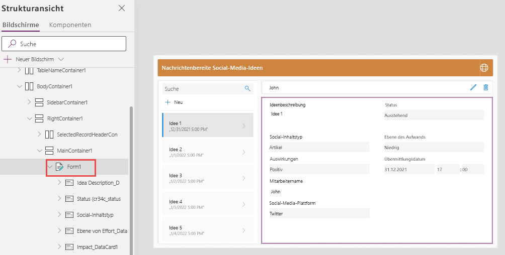 Screenshot des Formulars