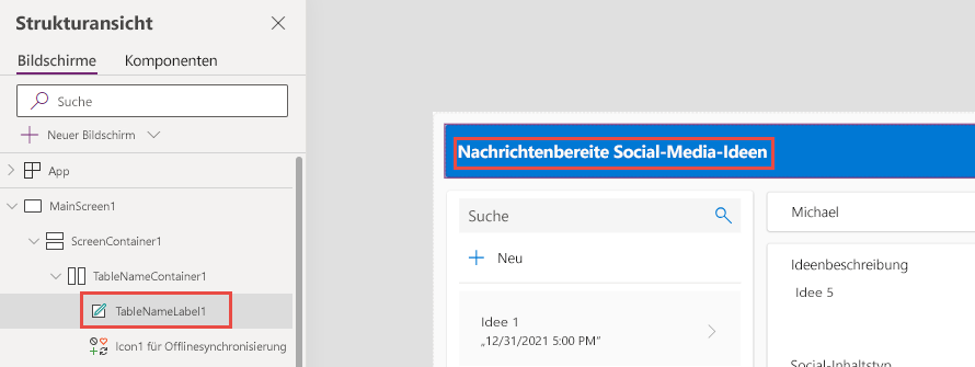 Screenshot der Header-Beschriftung