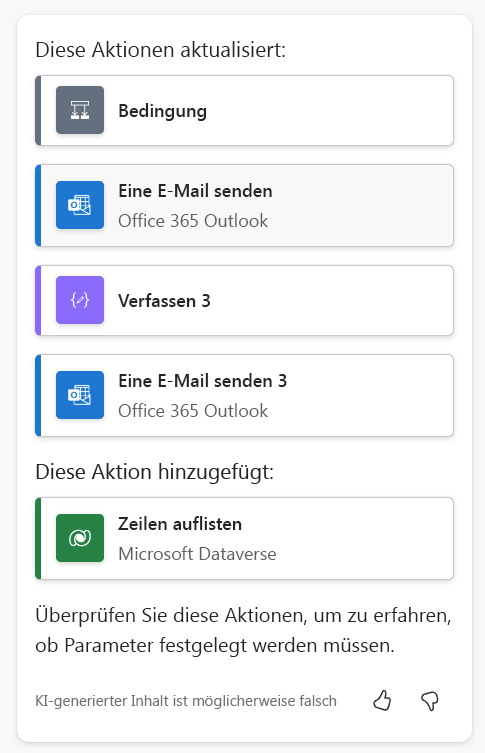 Screenshot der Copilot-Liste mit Änderungen