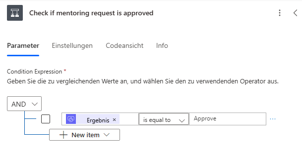 Screenshot der Bedingungswerte