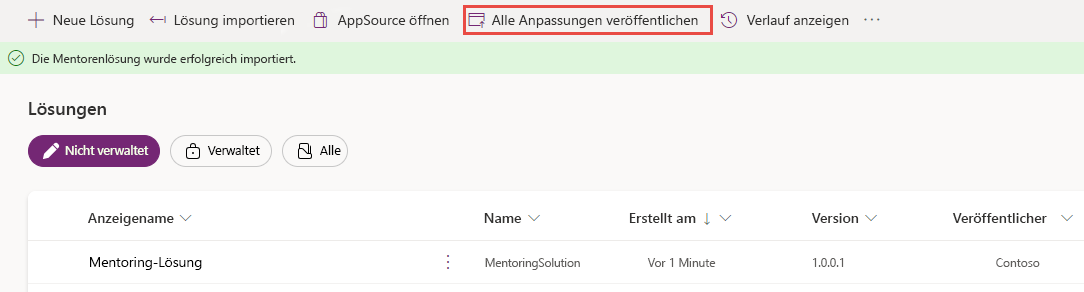 Screenshot der Schaltfläche „Alle Anpassungen veröffentlichen“