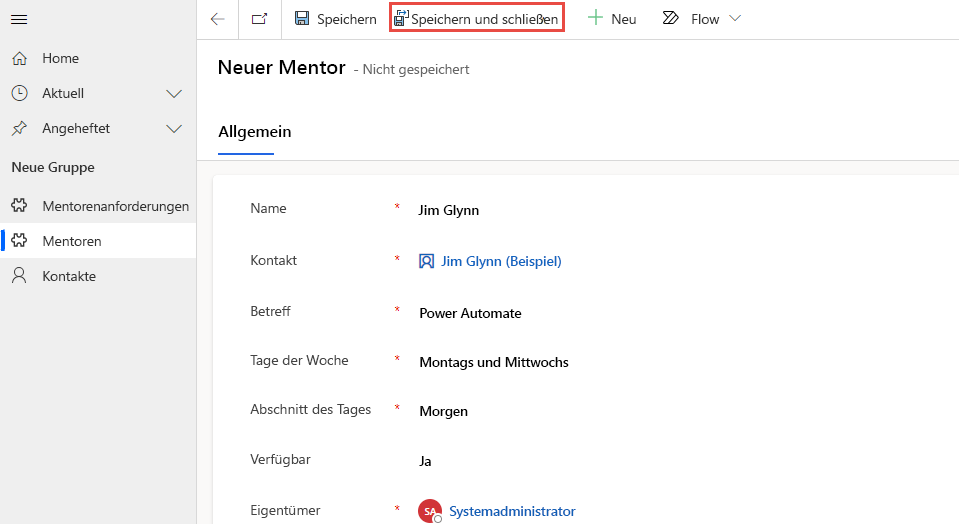 Screenshot der Schaltfläche „Speichern und bearbeiten“