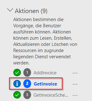 Screenshot mit der Aktion „Rechnung abrufen“