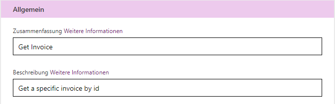 Screenshot der Zusammenfassung der Aktion „Rechnung abrufen“