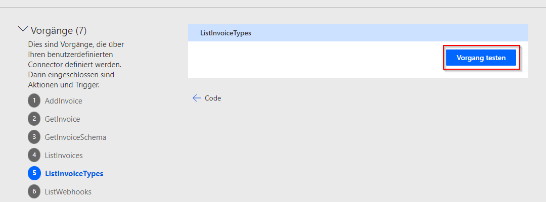 Screenshot eines Pfeils, der auf die Schaltfläche „Vorgang testen“ verweist