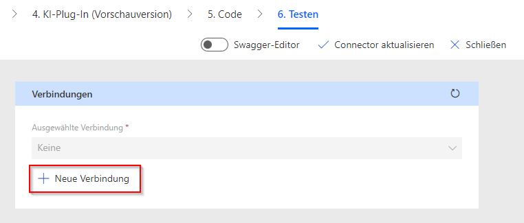 Screenshot eines Pfeils, der auf die Schaltfläche „Neue Verbindung“ verweist