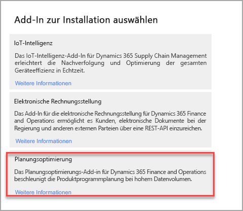 Screenshot der Seite „Zu installierendes Add-In auswählen“