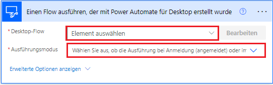 Screenshot des Dialogfelds „Einen Flow ausführen, der mit Power Automate für Desktop erstellt wurde“