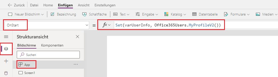 Screenshot der OnStart-Eigenschaft mit der Formel