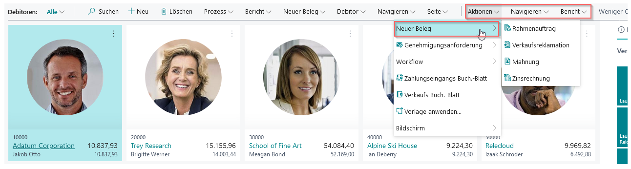 Screenshot mit den Bereichen „Aktion“ einer Seite