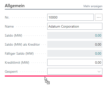Screenshot des hinzugefügten Felds