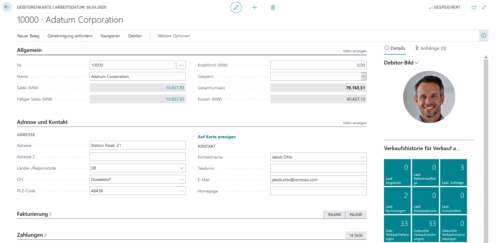 Screenshot einer beispielhaften Kartenseite in Business Central