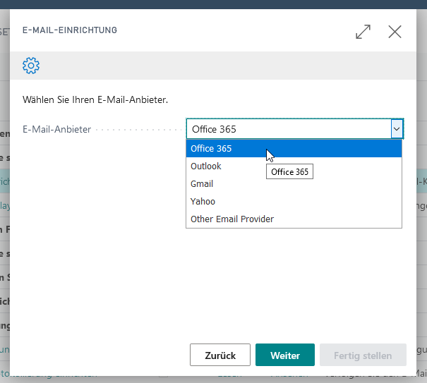 Screenshot einer beispielhaften NavigatePage in Business Central
