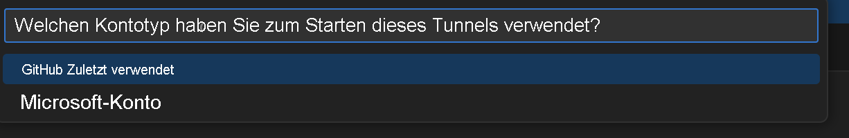 Screenshot der Aufforderung zum Auswählen des Kontos, das zum Starten des Tunnels verwendet wurde.