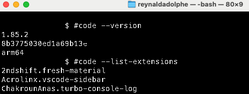 Screenshot der Code-Befehlszeilenschnittstelle.