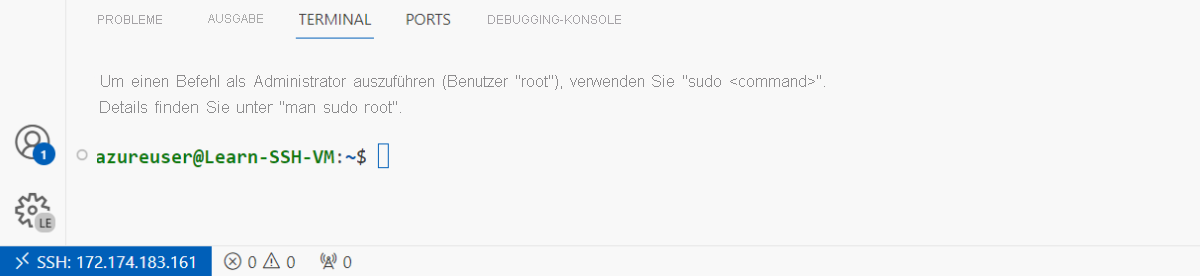 Screenshot der Bashshell auf dem Remotecomputer.