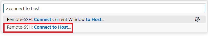 Screenshot des Befehls „Mit Host verbinden“ in der Befehlspalette.