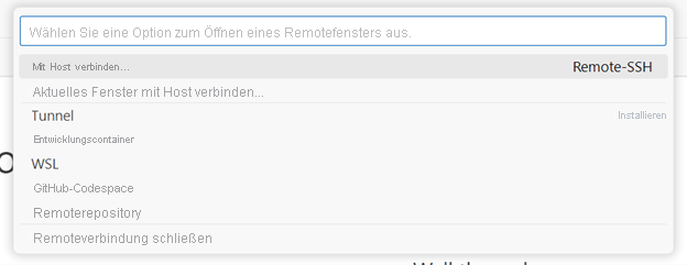 Screenshot mit den wichtigsten Befehlen, auf die Sie durch Klicken auf die Remoteanzeige zugreifen können.