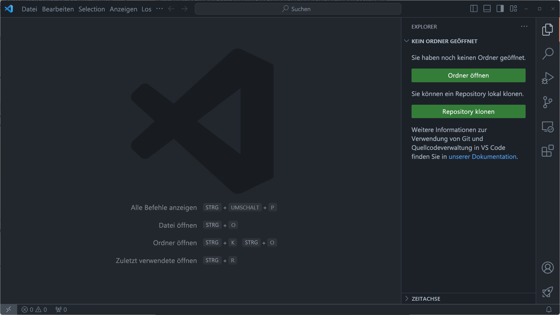 Screenshot von Visual Studio Code mit der nach rechts verschobenen Randleiste.