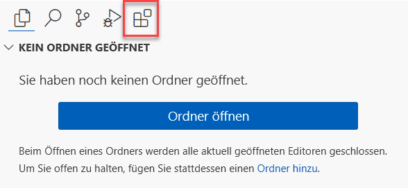 Screenshot des Symbols „Erweiterungen” auf der Aktivitätsleiste in Visual Studio Code.