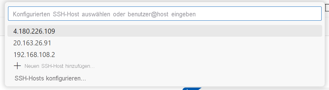 Screenshot einer SSH-Hostliste in Visual Studio Code.