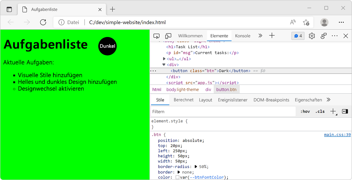 Screenshot of the website showing the new button.