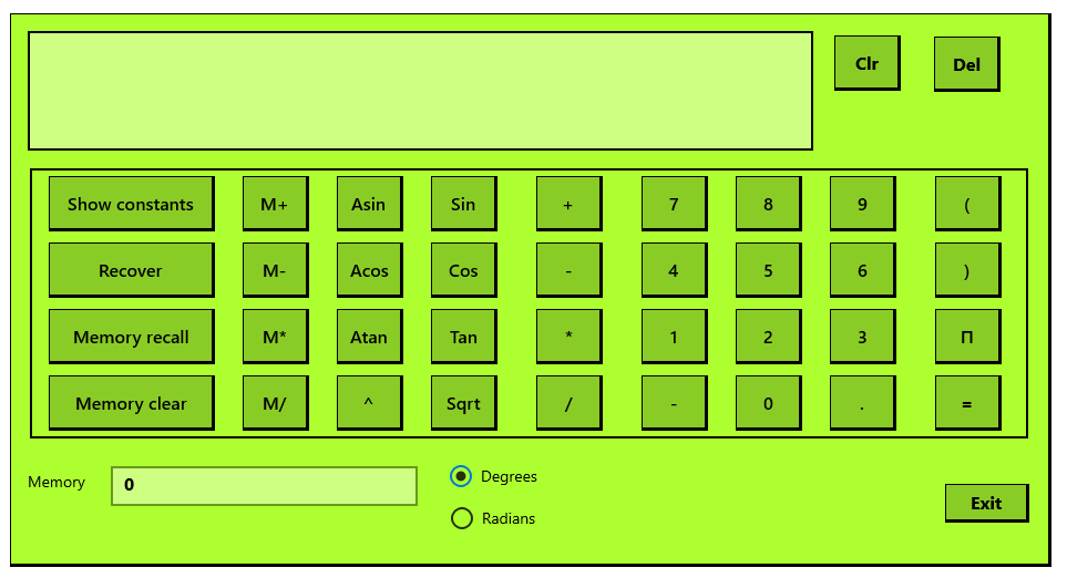 Showing the default light calculator.