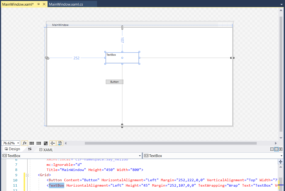 Screenshot that shows a button dragged onto the design layout.