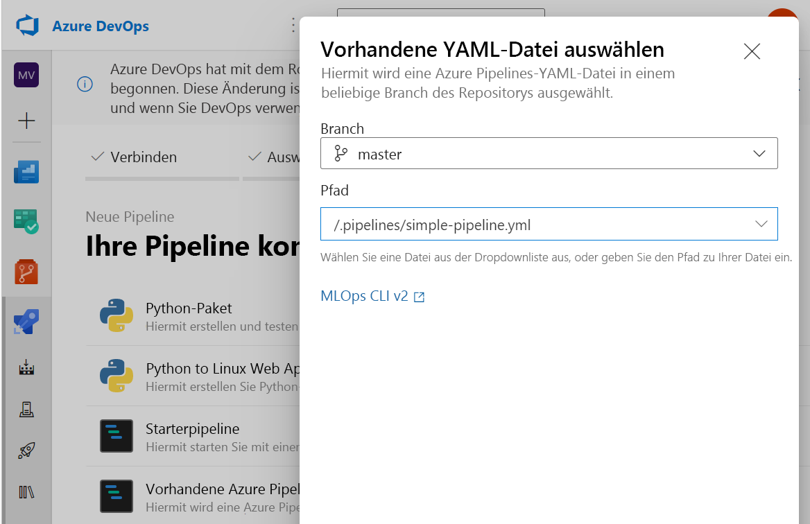 Screenshot of configuration of pipeline in Azure DevOps.