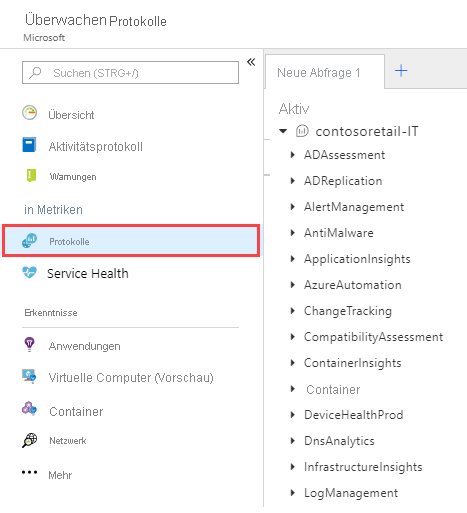 Screenshot that shows an example of Azure Monitor Logs in the Azure portal.