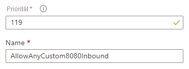 Screenshot, der zeigt, wie Der Prioritätswert für eine Sicherheitsregel im Azure-Portal festgelegt wird.