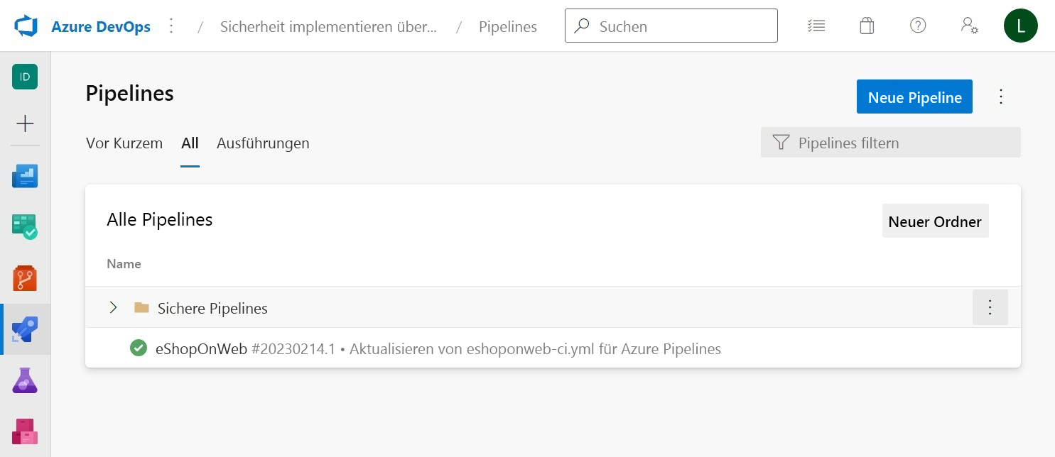 Screenshot of Azure Pipelines showing how to manage folder security in the pipeline.