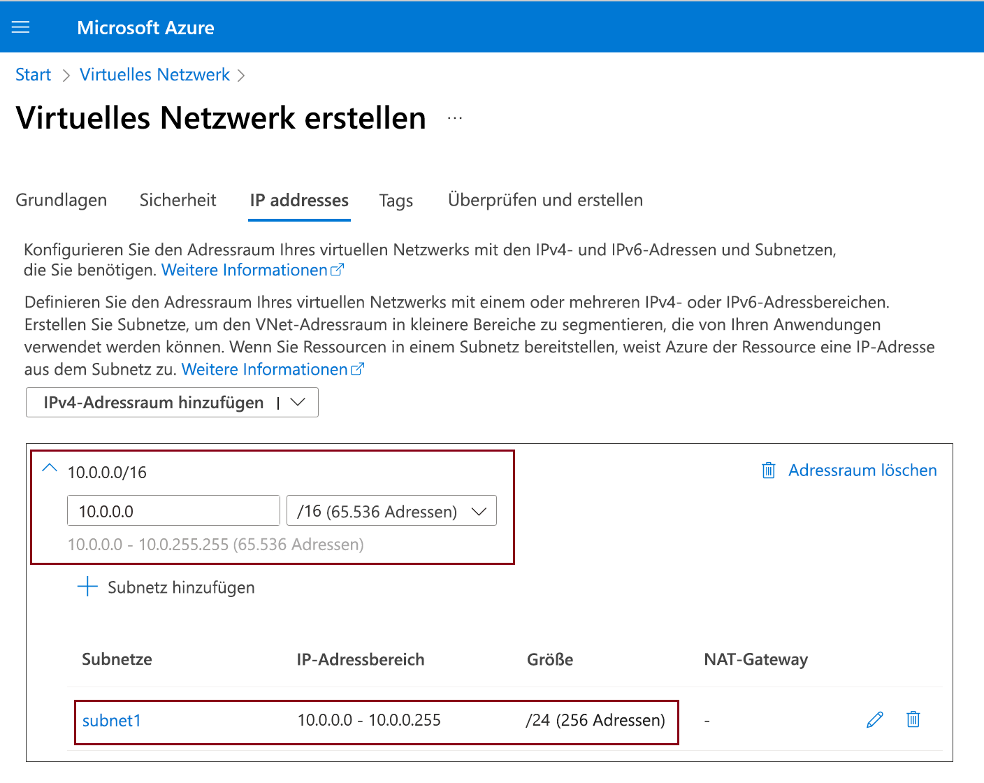 Diagramm, das zeigt, wie ein Subnetz hinzugefügt wird.