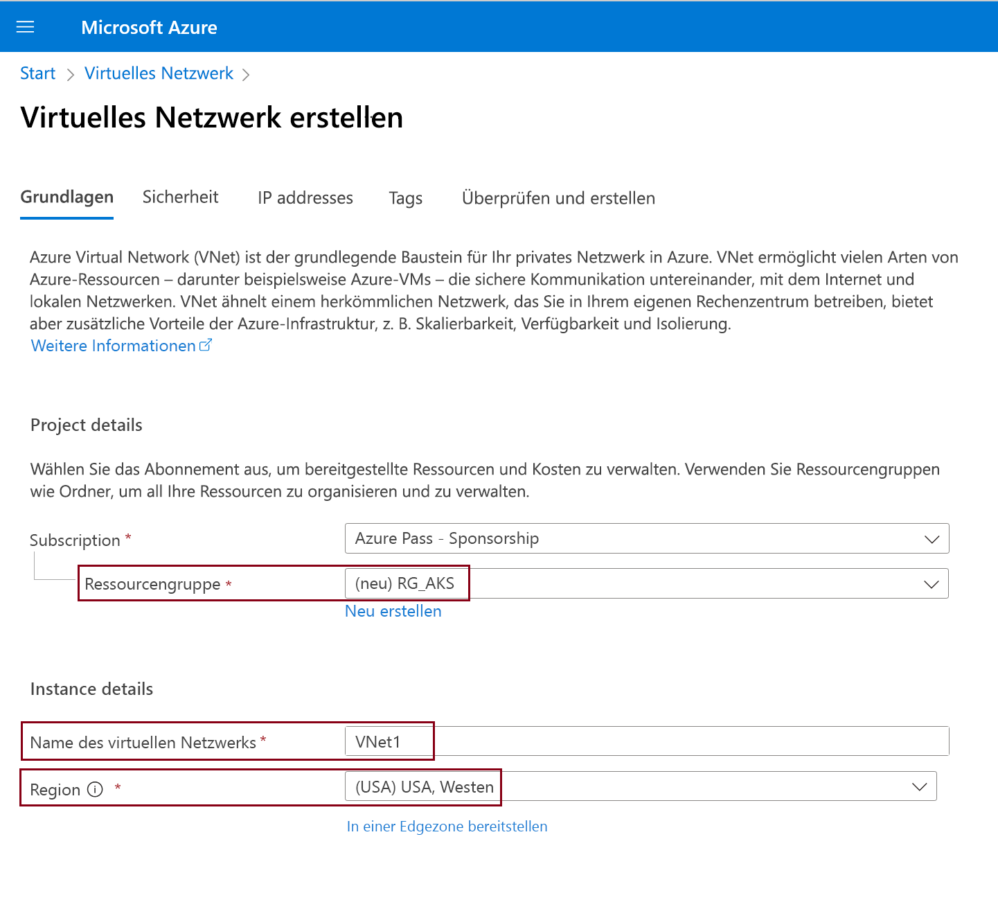 Diagramm, das zeigt, wie ein einfaches virtuelles Netzwerk erstellt wird.