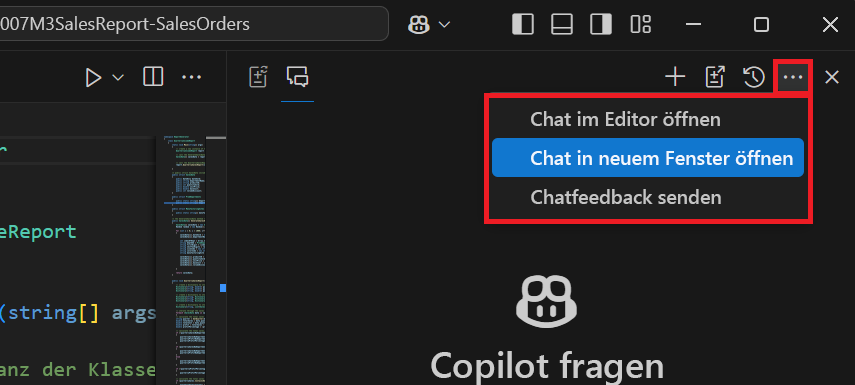 Screenshot: Antwort auf eine Frage in der Chatansicht in Visual Studio Code