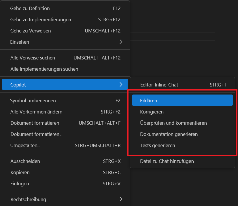 Screenshot, der zeigt, wie Sie in Visual Studio Code auf intelligente Aktionen zugreifen.