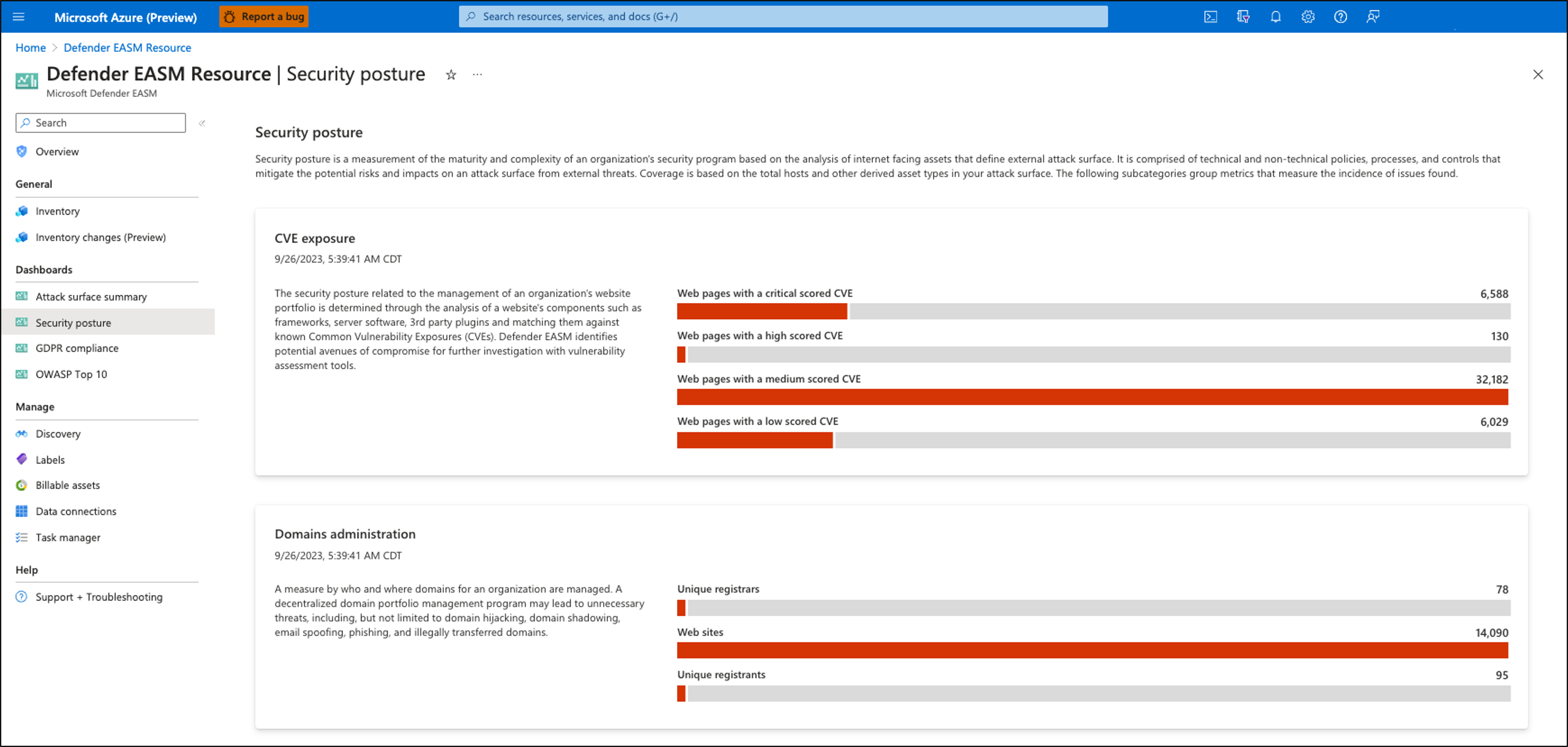 Screenshot der Seite Microsoft Defender External Attack Surface Management Security.
