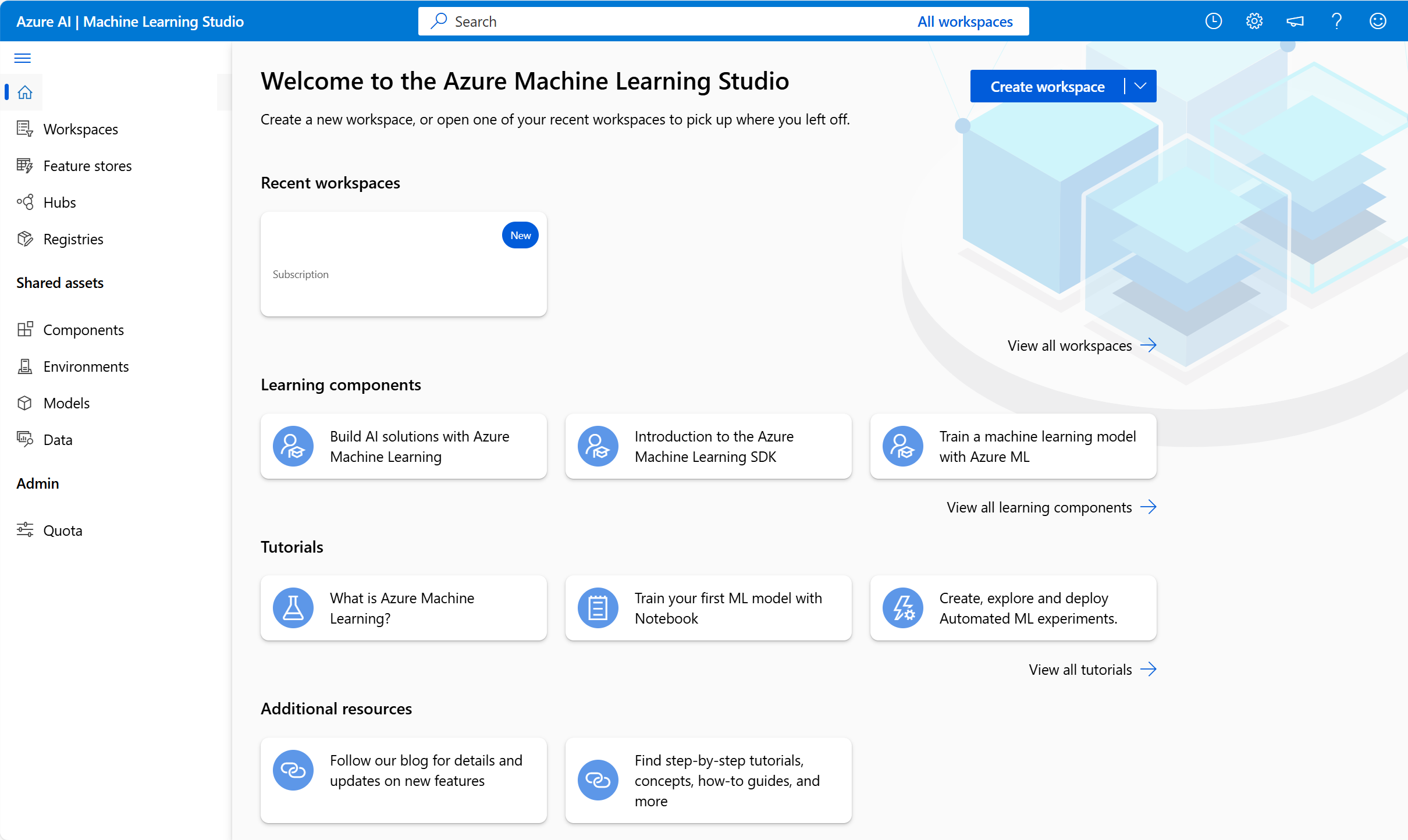 Screenshot des Azure Machine Learning-Arbeitsbereichs.