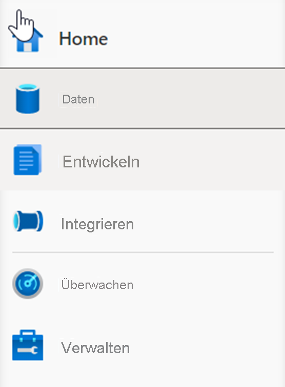 Navigation zwischen Hubs in Azure Synapse Studio