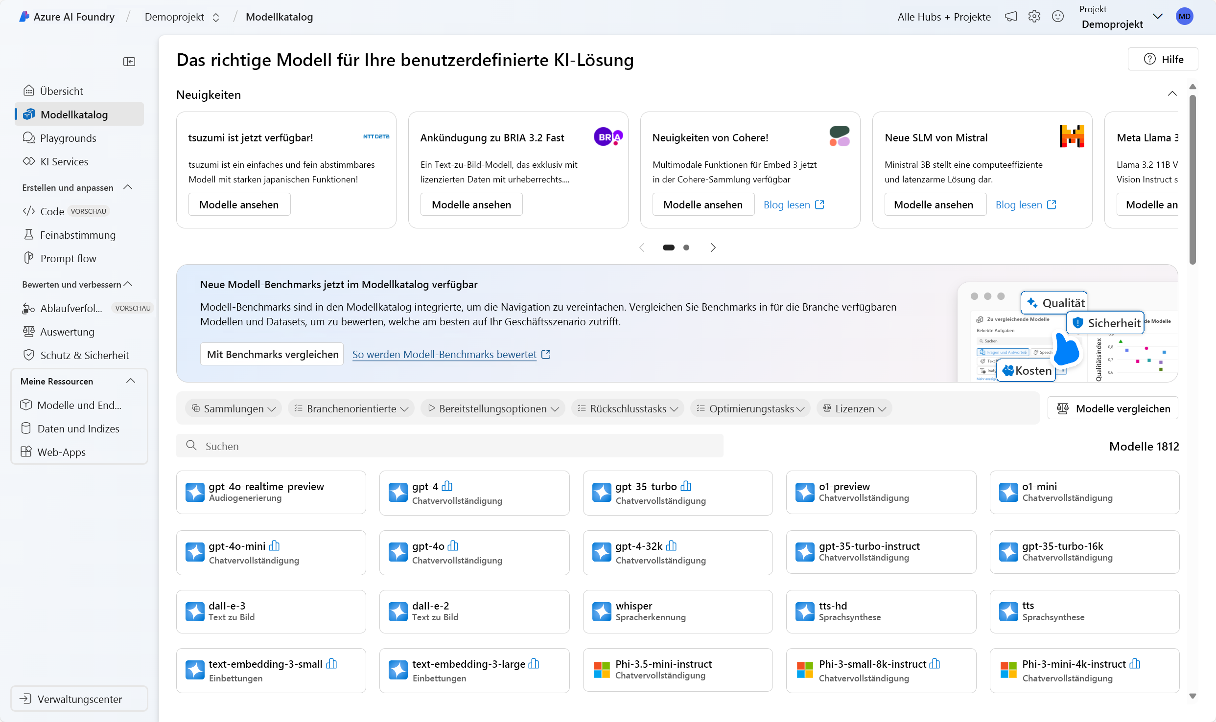 Screenshot des Modellkatalogs im Microsoft Foundry-Portal.