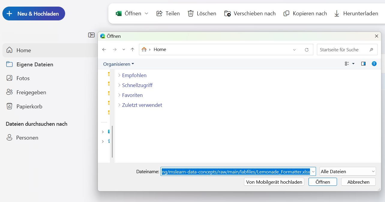 Screenshot of uploading a file to One Drive.