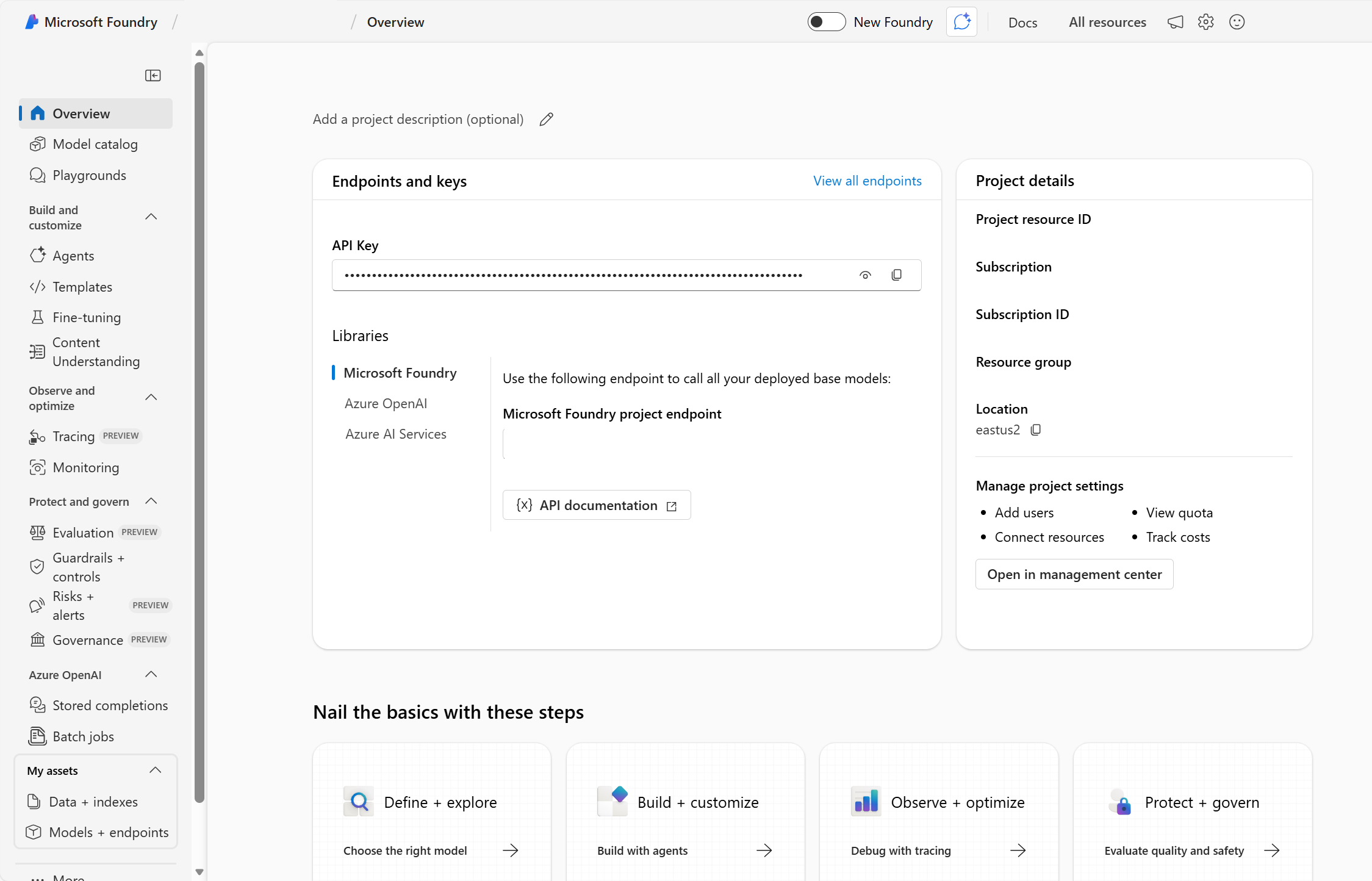Screenshot der Übersichtsseite von Microsoft Foundry