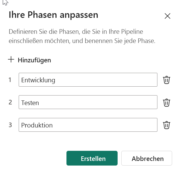 Screenshot der Pipelinephasenauswahl.
