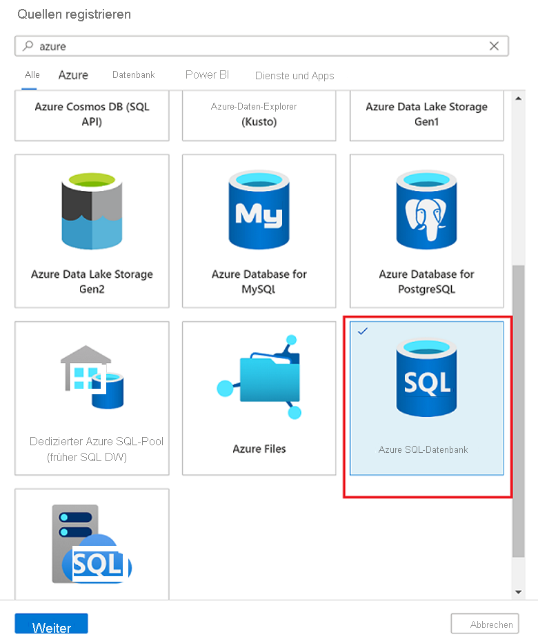 Screenshot der Auswahl der Datenquelle.